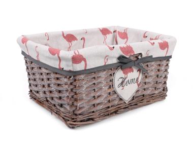 Zdjęcie: Szuflada wiklinowa z materiałem w flamingi 35x25x17 cm brązowa TIN TOURS