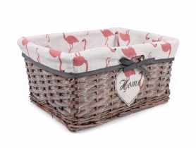 Szuflada wiklinowa z materiałem w flamingi 35x25x17 cm brązowa TIN TOURS