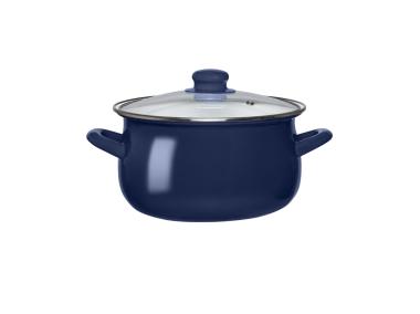 Zdjęcie: Garnek emaliowany 18 cm - 1,9 L granatowy z pokrywą szklaną ALTOMDESIGN