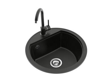 Zdjęcie: Zlewozmywak granitowy Oval 1-komorowy grafitowy 51x21,5 cm syfon manualny, bateria U MILÓ