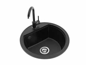 Zlewozmywak granitowy Oval 1-komorowy grafitowy 51x21,5 cm syfon manualny, bateria U MILÓ