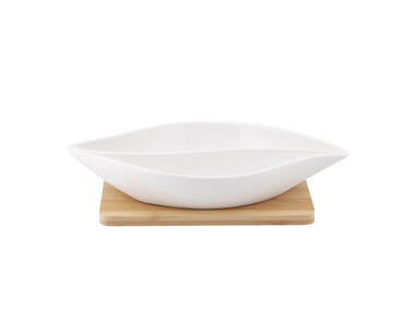 Zdjęcie: Naczynie dzielone z porcelany kremowej 26x14x4 cm na bambusowej podstawie regular ALTOMDESIGN