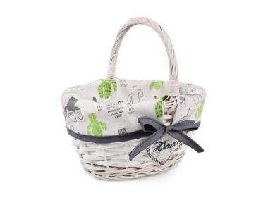 Zdjęcie: Kosz wiklinowy z materiałem w kaktusy 23x18x12/23 cm biały TIN TOURS