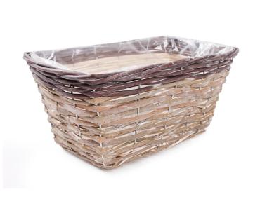 Zdjęcie: Balkonówka doniczka wiklinowa z folią na kwiaty 31x17x14 cm brąz TIN TOURS