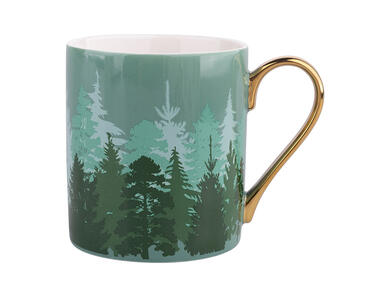 Zdjęcie: Kubek prosty Misty Forest 300 ml ze złotym uchem dekoracja I ALTOMDESIGN