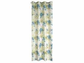 Zasłona Mari z mikrofibry z nadrukiem kwiatowym 140x250 cm biało-niebieska na przelotkach EUROFIRANY