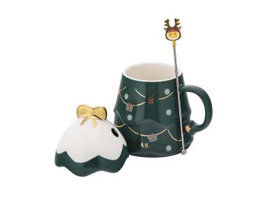 Zdjęcie: Kubek choinka zielona 500 ml z pokrywką i mieszadełkiem ALTOM DESIGN