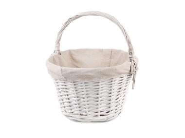 Zdjęcie: Kosz wiklinowy z materiałem i pałąkiem 37x37x24/44 cm biały duży TIN TOURS