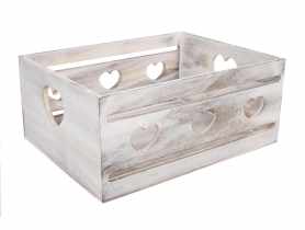 Skrzynka drewniana z wyciętymi sercami 29x22x12 cm dekoracyjna TIN TOURS
