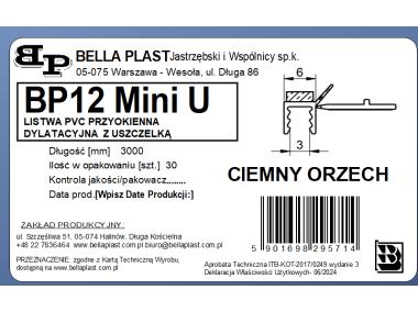 Zdjęcie: Listwa PVC BP12 Mini U L300 6/3 orzech ciemny, tynk z uszczelką BELLA PLAST