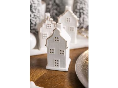 Zdjęcie: Domek ceramiczny LED 6x6x12 cm biały ze złotą linią ALTOMDESIGN