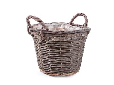 Zdjęcie: Kosz z uchwytami z folią do obsadzania kwiatami 27x21x/27 cm duży TIN TOURS