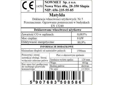 Zdjęcie: Piec szamotowy Matylda 8 kW NOWMET