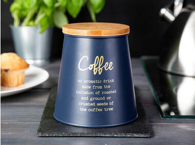 Zdjęcie: Puszka stożkowa z pokrywą bambusową 10,5x14x10,5 cm granatowa dekoracja Coffee ALTOMDESIGN
