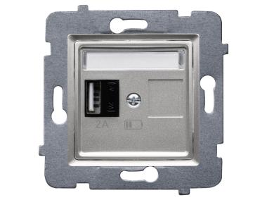Zdjęcie: Ładowarka USB A (A-10 W) bez ramki Rosa srebrny metalik POLMARK