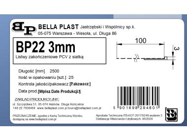 Zdjęcie: Listwa PVC zakończeniowa z siatką BP22 L250 3 mm biała BELLA PLAST