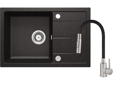 Zdjęcie: Zlewozmywak granitowy z baterią z giętą wylewką DEANTE