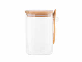 Pojemnik kwadratowy Borosilikat 1000 ml z bambusową pokrywką i łyżeczką ALTOMDESIGN