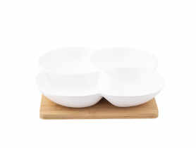 Naczynie dzielone z porcelany kremowej 22x22x3,5 cm na bambusowej podstawie regular ALTOMDESIGN