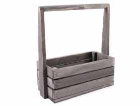 Skrzynka drewniana z pałąkiem 30x13x11 cm/31 cm szara duża TIN TOURS