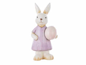 Figurka ceramiczna Pani Zając 8x6,5x16,5 cm dekor fioletowa sukienka ALTOMDESIGN