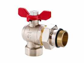 Zawór na zawieszce kulowy kątowy 1" w/z z półśrubunkiem, o-ringiem i motylkiem CALIDO