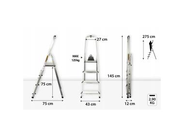 Zdjęcie: Drabina aluminiowa domowa 4 stopniowa 125 kg DRABEST