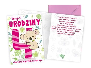 Zdjęcie: Karnet PR-443 Urodziny 4 - cyferki, koala KUKARTKA