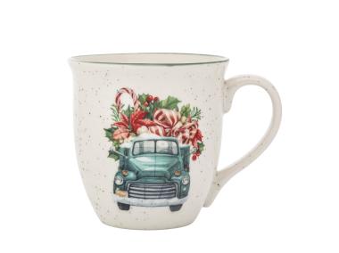 Zdjęcie: Kubek baryłka duża z rantem 630 ml dekoracja zielony świąteczny samochód ALTOM DESIGN