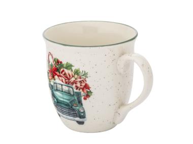 Zdjęcie: Kubek baryłka duża z rantem 630 ml dekoracja zielony świąteczny samochód ALTOM DESIGN