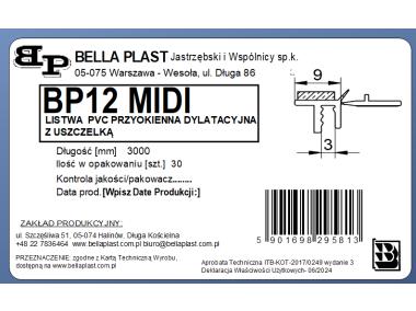 Zdjęcie: Listwa PVC przyokienna, dylatacyjna, tynkarska z uszczelką BP12 MIDI L300 9/3 biały BELLA-PLAST