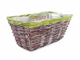 Balkonówka doniczka wiklinowa z folią na kwiaty 31x17x14 cm brąz-zieleń TIN TOURS