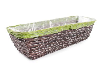Zdjęcie: Balkonówka doniczka wiklinowa z folią na kwiaty 60x22x16 cm brąz-zieleń TIN TOURS