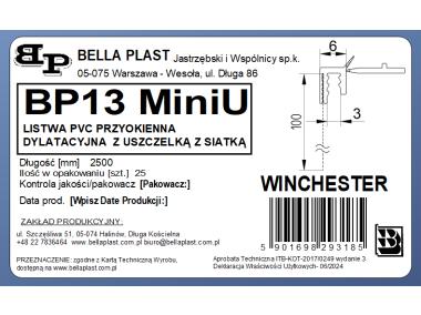 Zdjęcie: Listwa PVC BP13 Mini U L250 6/3 winchester, z siatką i z uszczelką BELLA PLAST