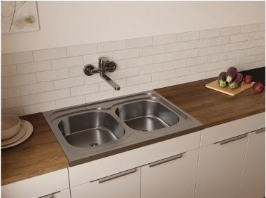 Zdjęcie: Zlew nakładany 2-komorowy 60x80 cm z syfonem KUCHINOX