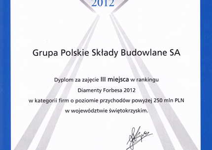 Grupa PSB zajęła III miejsce w rankingu „Diamenty Forbesa 2012”