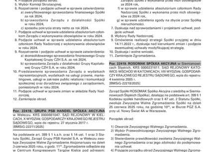 Informacja o publikacji ogłoszenia w Monitorze Sądowym i Gospodarczym